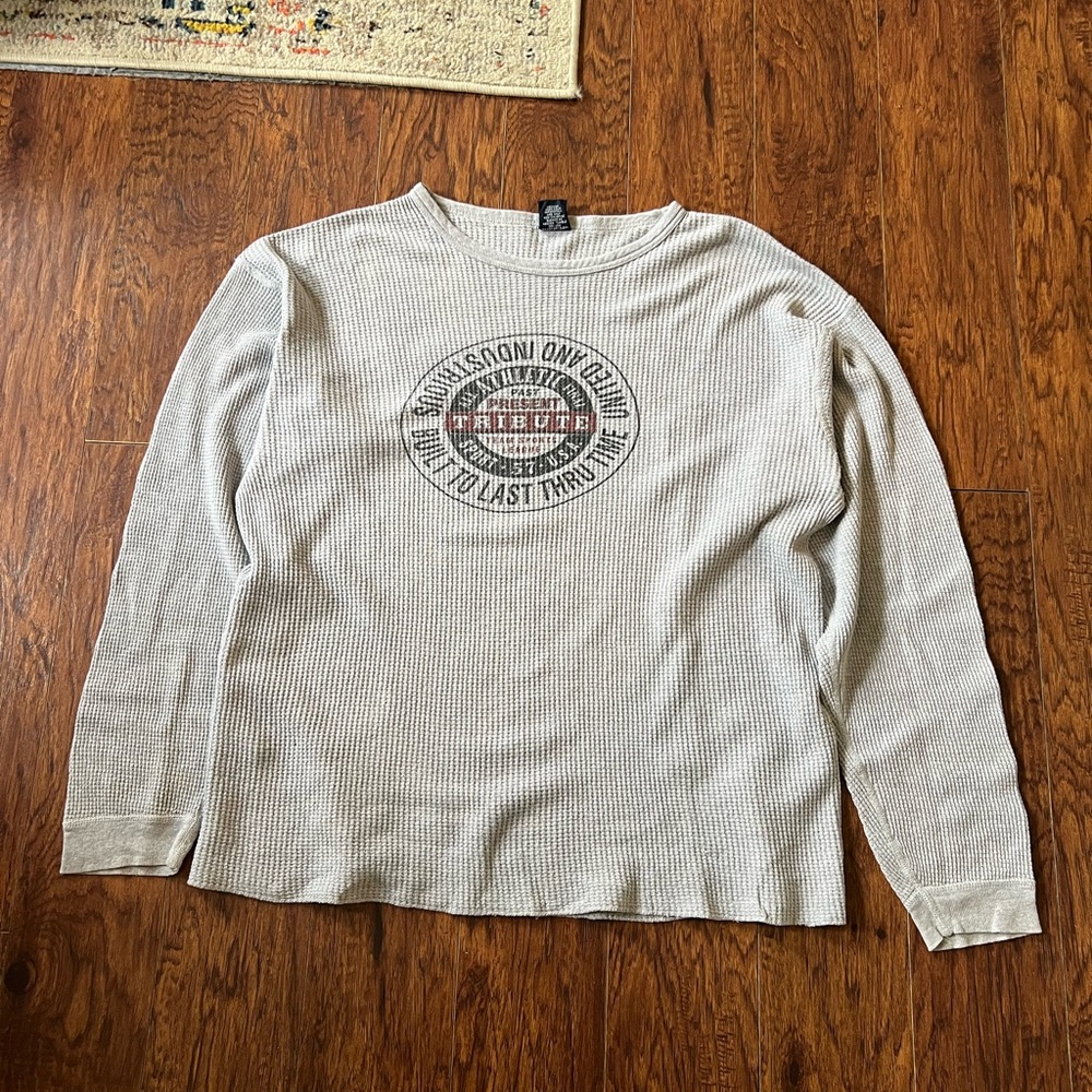 Vintage Y2K Gap Thermal Long Sleeve T-Shirt Men’s XL Graphic Boxy Waffle Knit